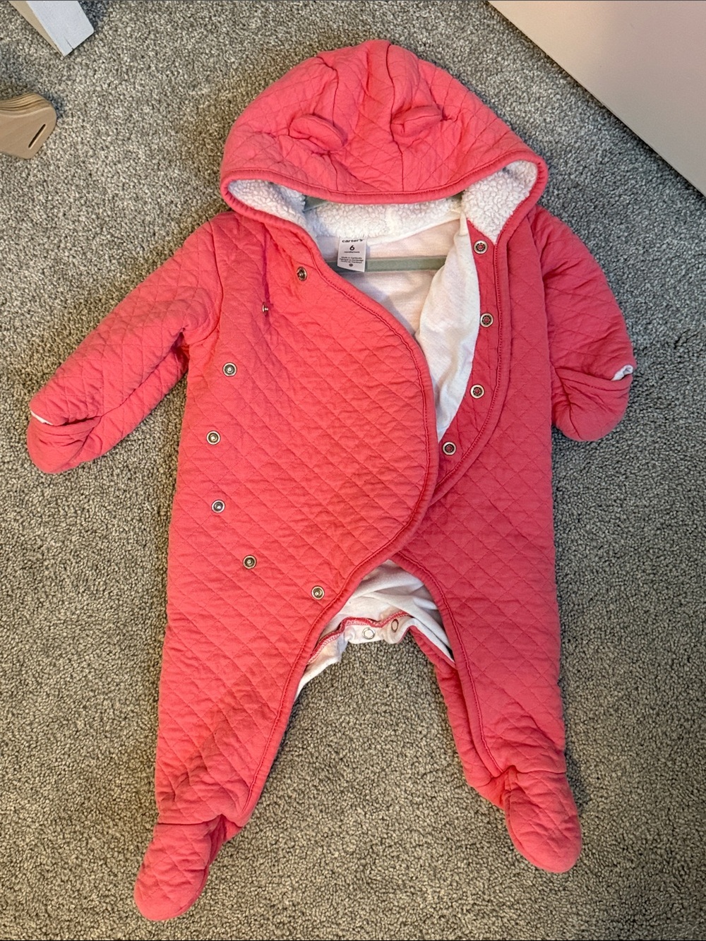 Baby Quilted Hooded One-Piece Snowsuit - Pink